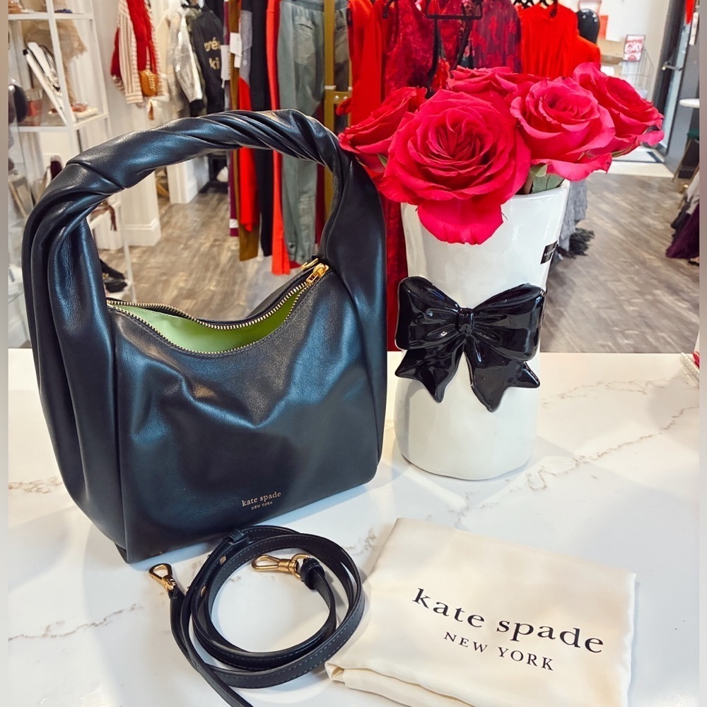 Kate spade black leather twill handbag